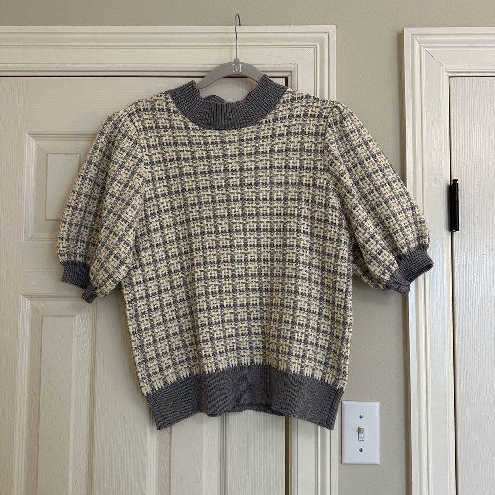 Gray and Cream Checkered Sweater